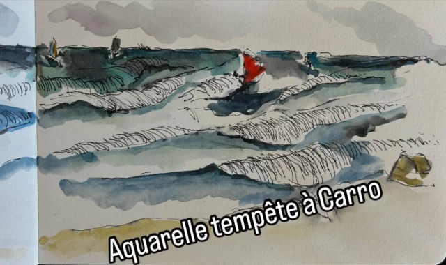 Aquarelle tempête à Carro. #mer#liberté#aquarelle passion#carnet de voyage#artiste#watercolor#spot de windsurf#carro